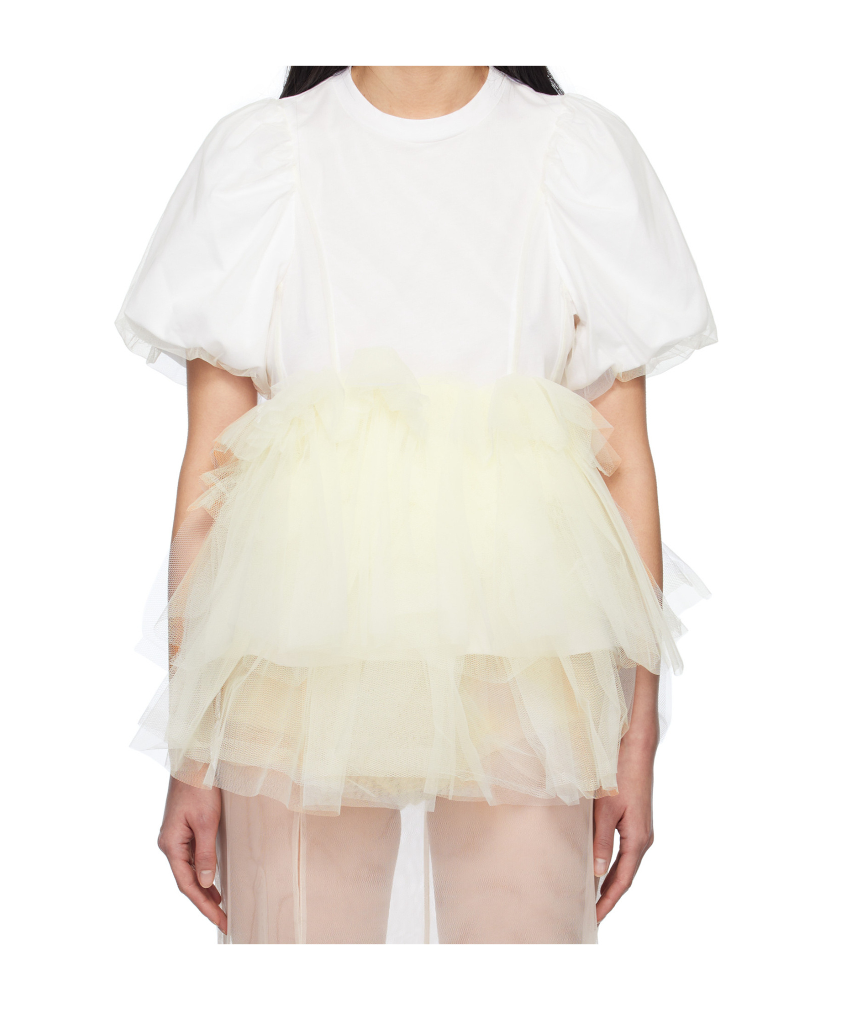 Simone Rocha White Tulle Overlay Puff Sleeve Tutu Hem T-shirt In White