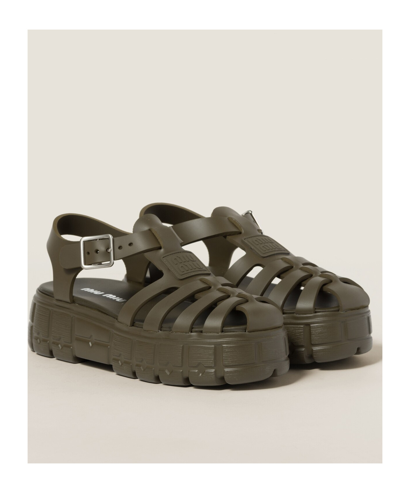 Miu Miu Logo Flat-soled Sandals In Brown