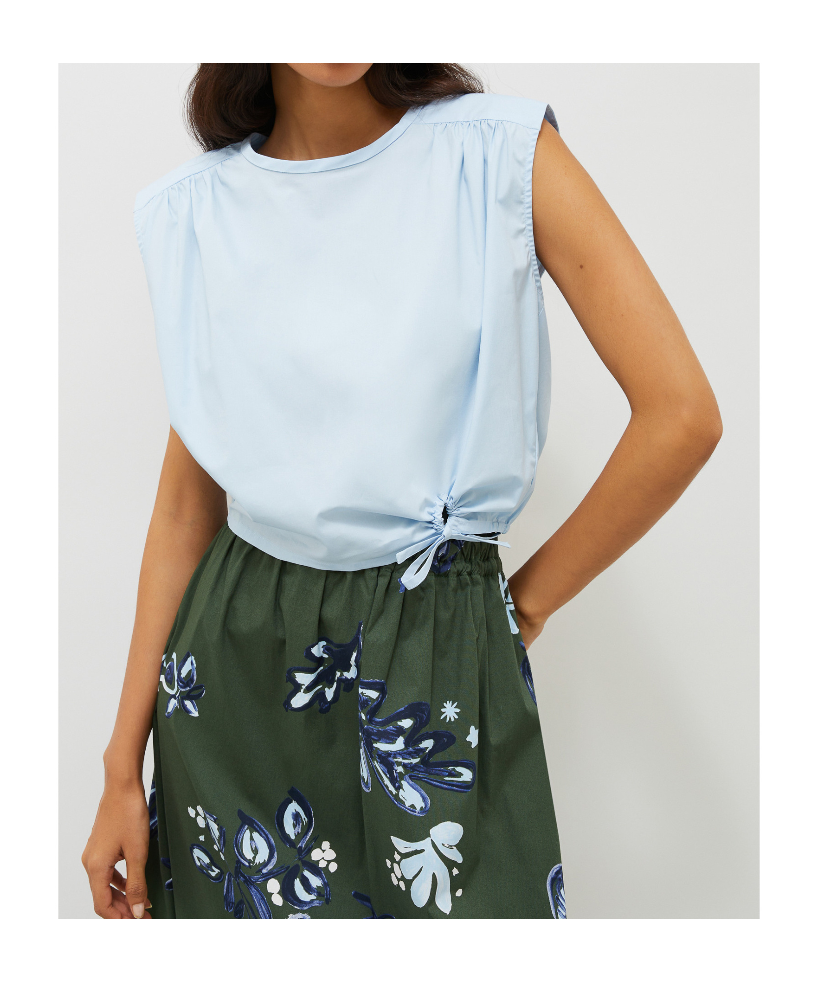 Marella Stretch Cotton Blouse - Light Blue In White