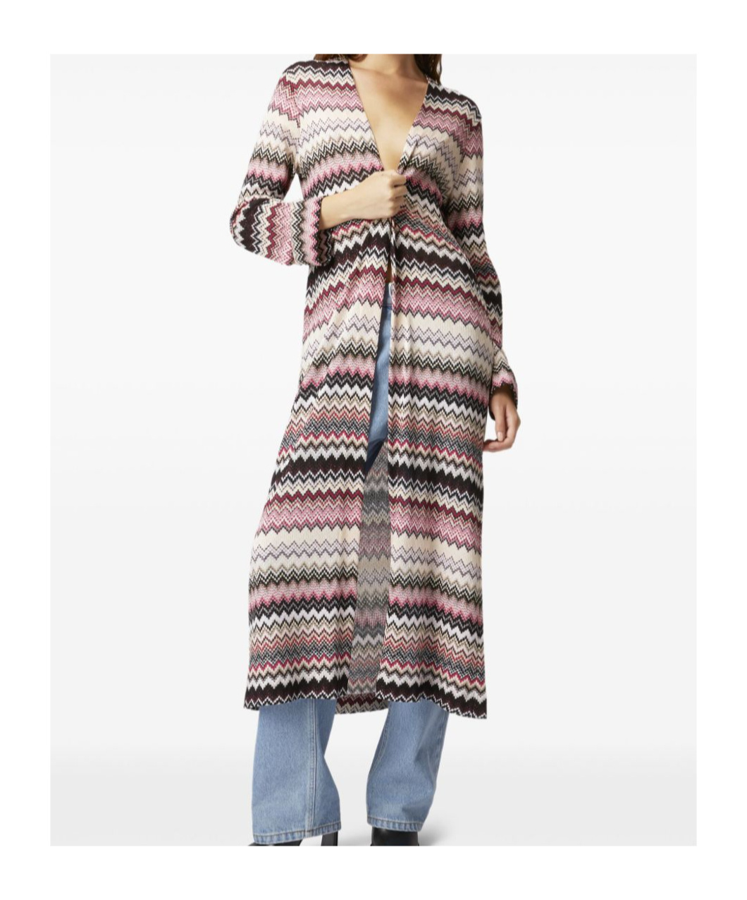 Shop Missoni Zigzag Long Cardigan In Multicolor