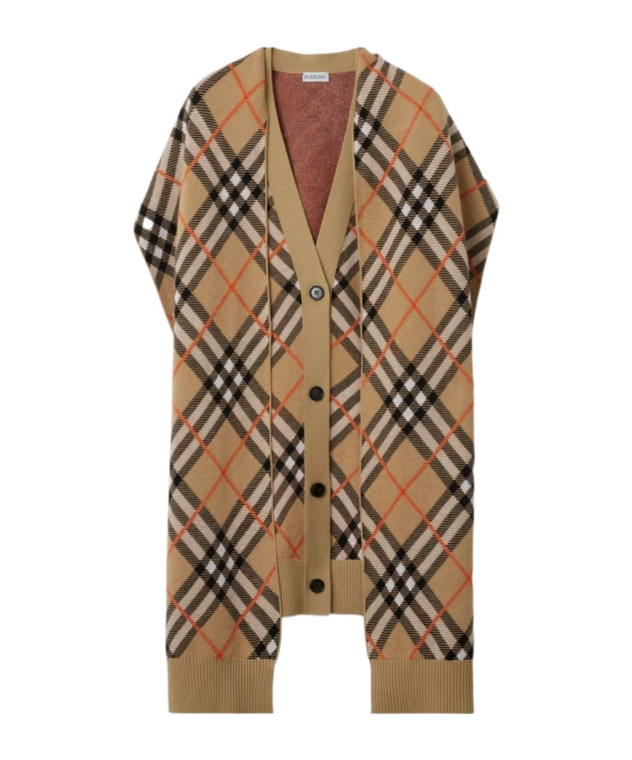 Burberry Checked Sleeveless Cardigan And Scarf In Brown