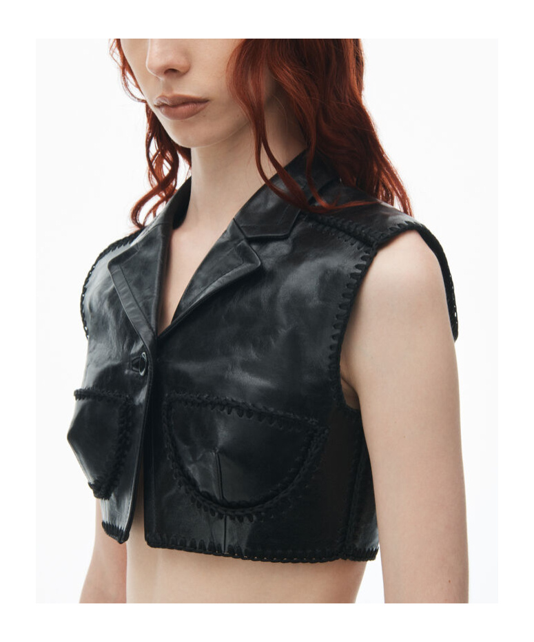 Alexander Wang Sleeveless Short Leather Vest In Black