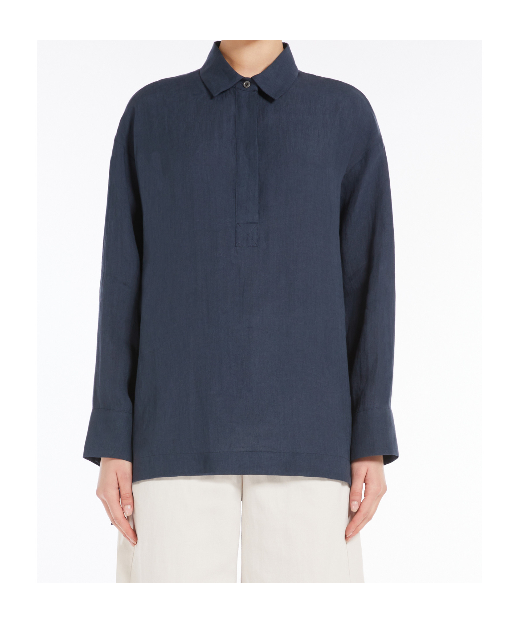 Max Mara Linen Long-sleeve Shirt In Blue