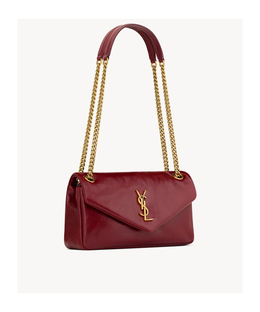 Saint Laurent Calypso Small Shiny Leather Shoulder Bag In Red
