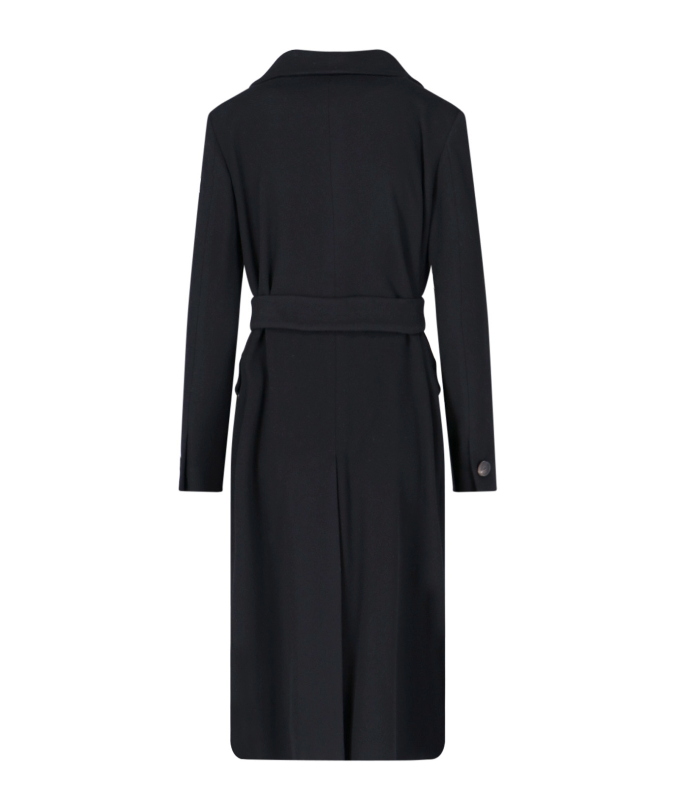 Tagliatore Waist Belted Lapel Buttoned Jacket In Black