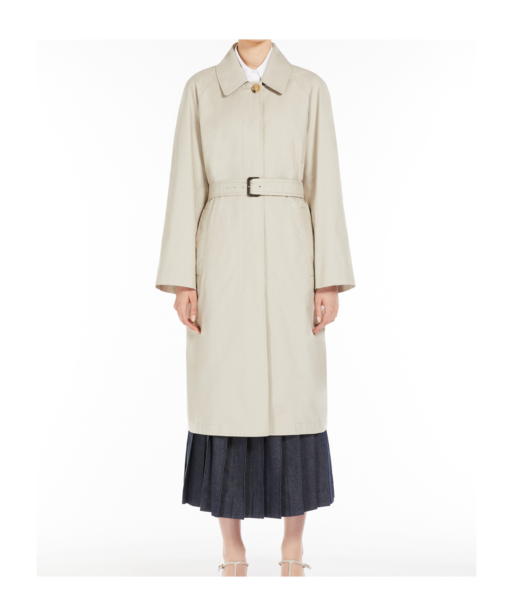 Max Mara Lapel Long-sleeved Coat In White