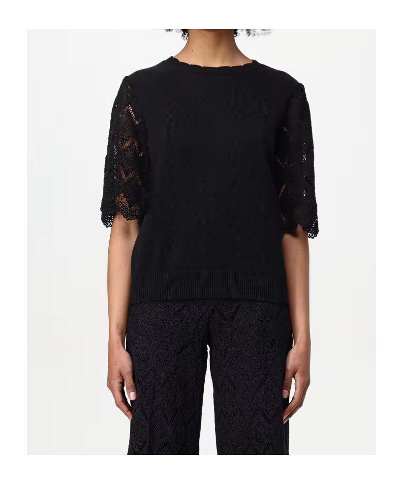 Shop Twinset Lace-sleeved Blouse