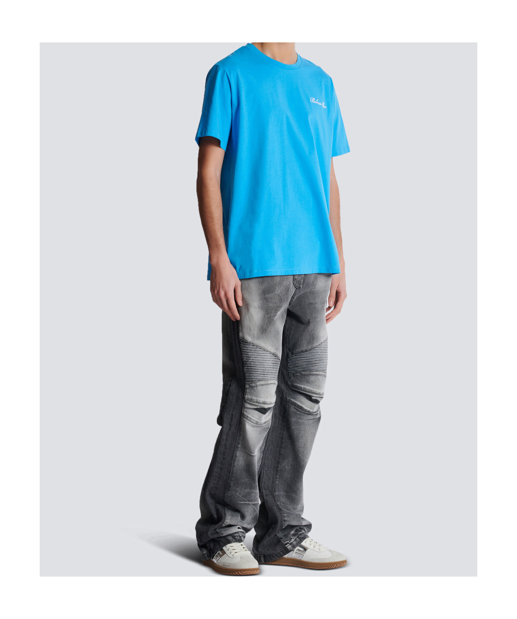 Balmain T-shirt With Logo Embroidery In Blue