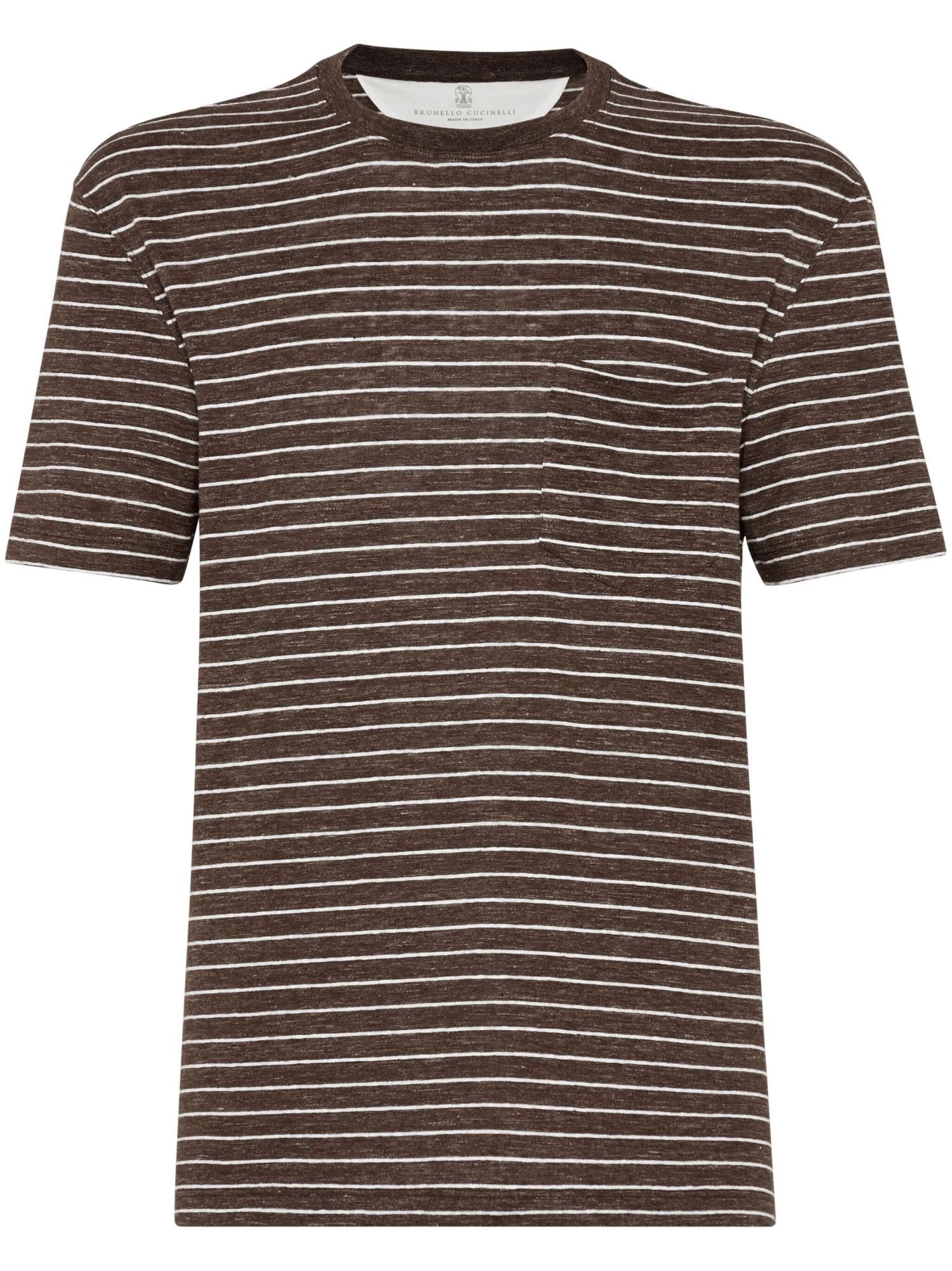 Brunello Cucinelli T-shirt Linen Stretch Striped Pattern In Brown