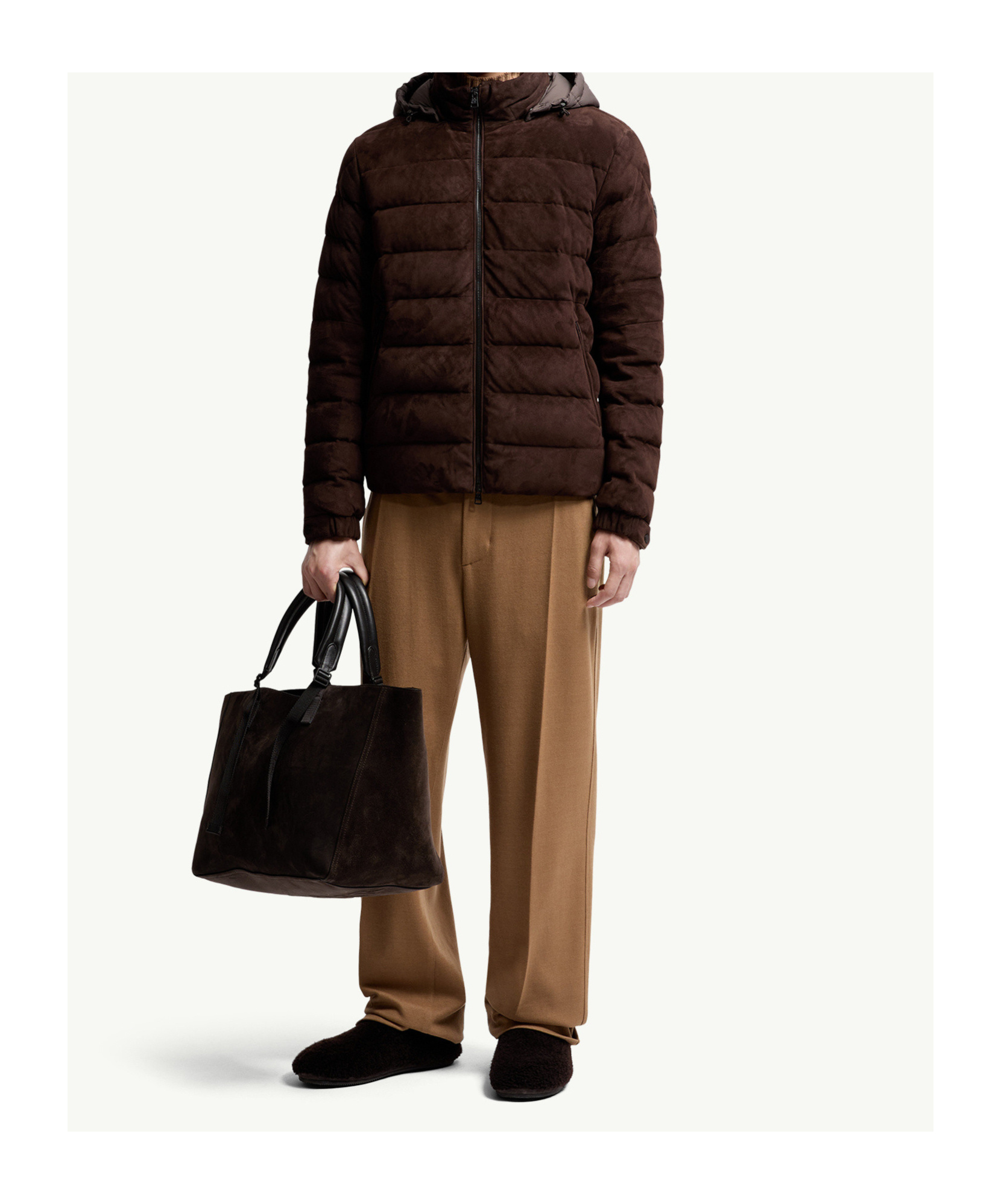 Moncler Arneb Hooded Suede Short Down Jacket In Brown