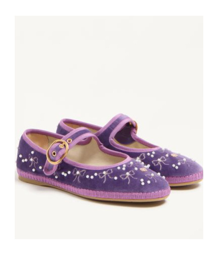 Valentino Endouce Sequined Velvet Mary Jane Flats In Purple