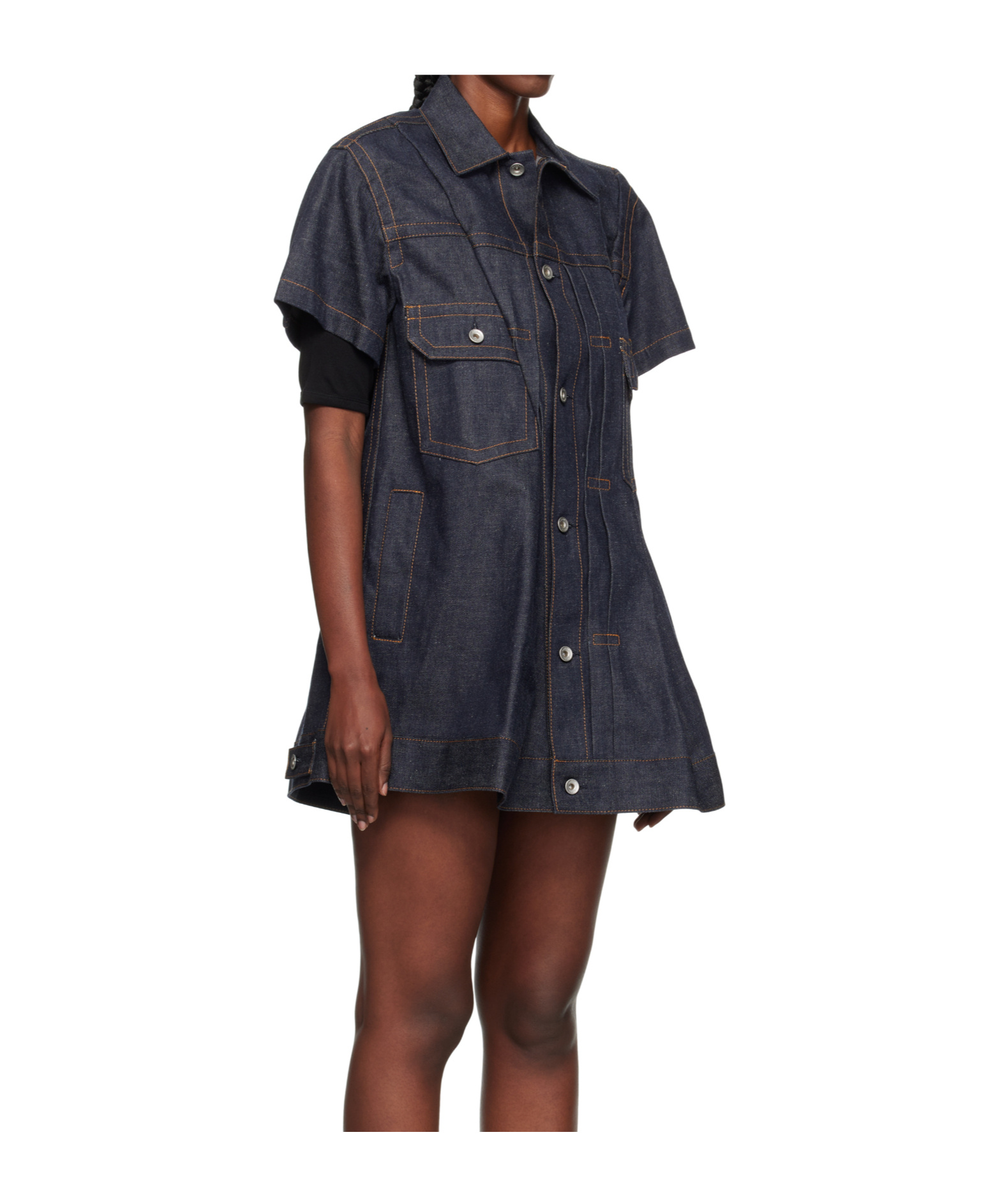 Sacai Lapel Short-sleeved Dress In Black