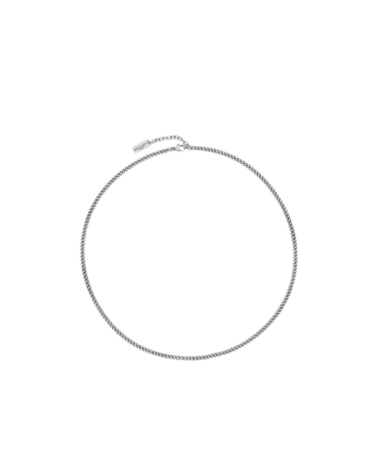 Saint Laurent Logo Plaque Chained Necklace In Gray