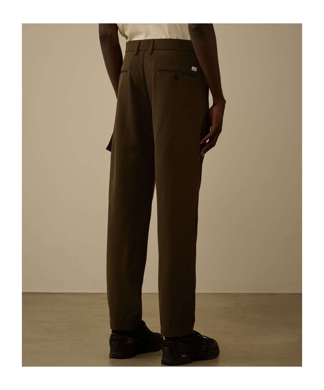 C.p. Company Wool Gabardine Loose Cargo Pants In Brown