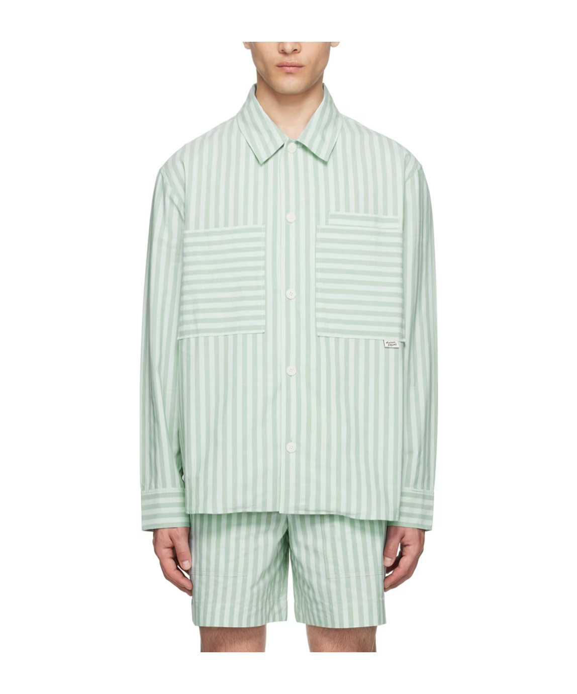 Maison Kitsuné Green Striped Shirt In White
