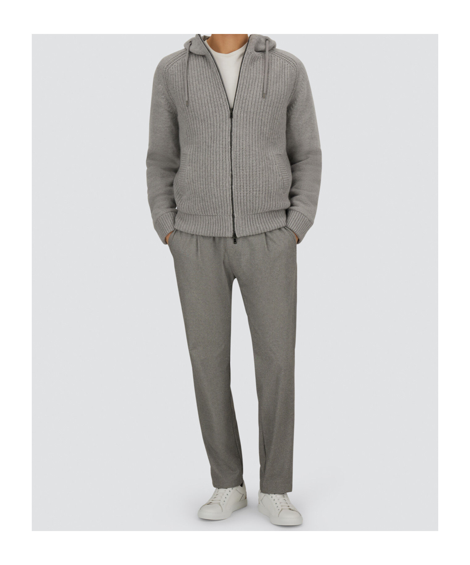 Herno Resort Cardigan In Stocking-stitched Carded Wool In Gray