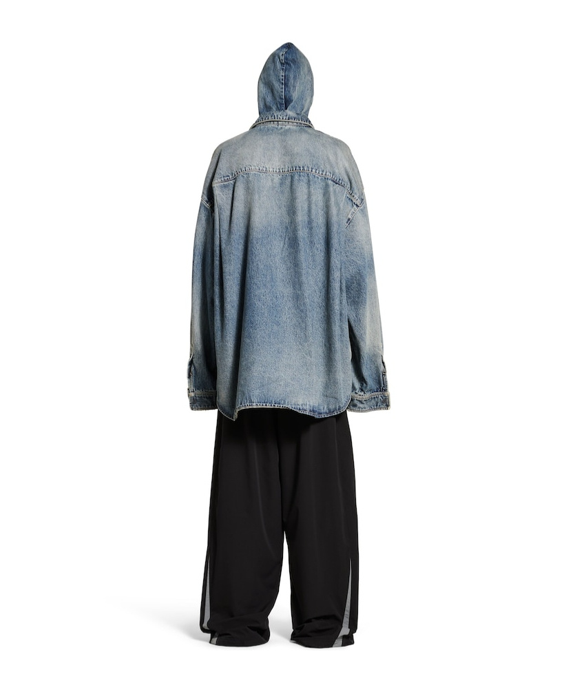 Balenciaga Shirt Hooded Denim Coat In Gray