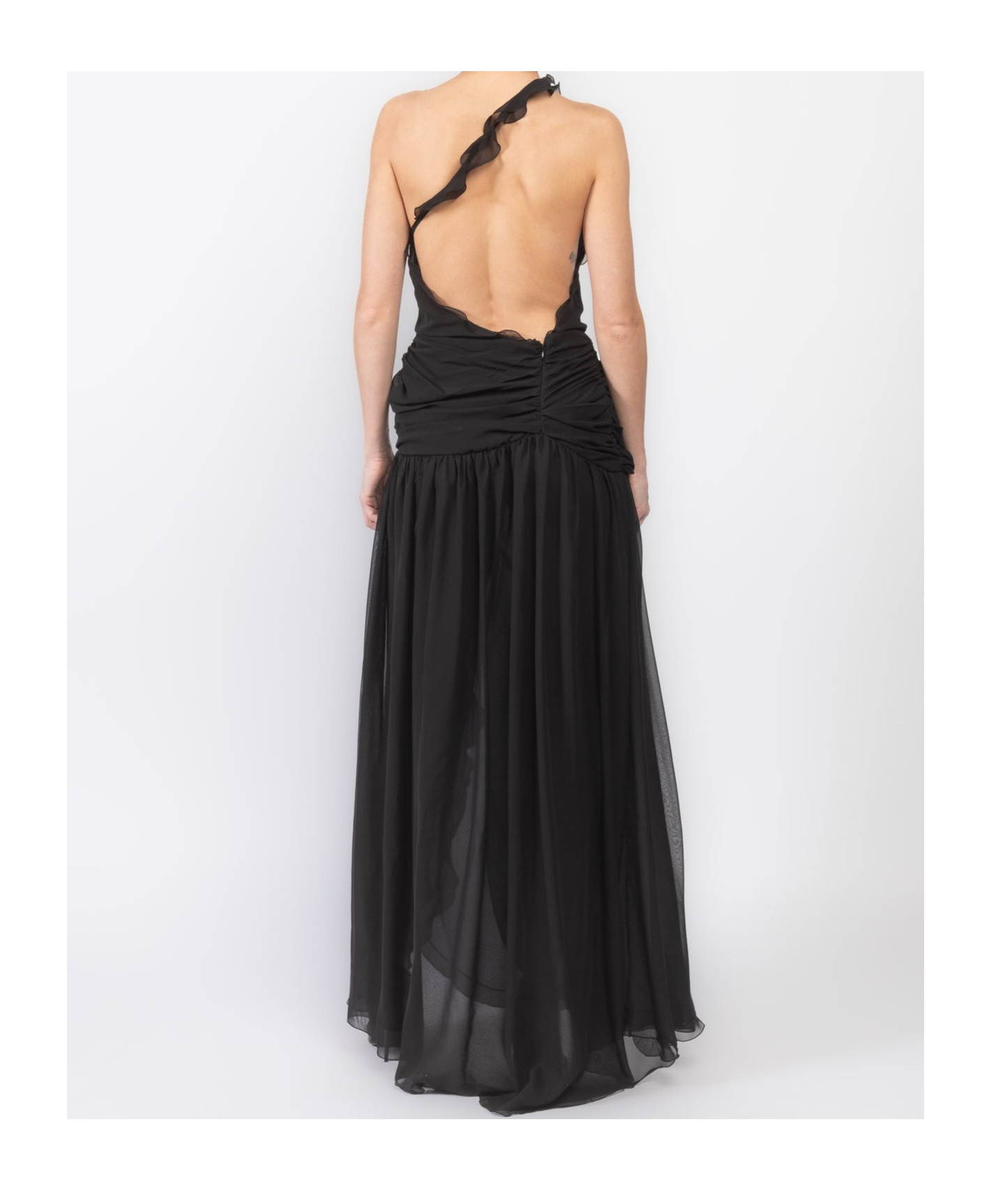 Blumarine Ruffled Halterneck Silk Maxi Dress In Black