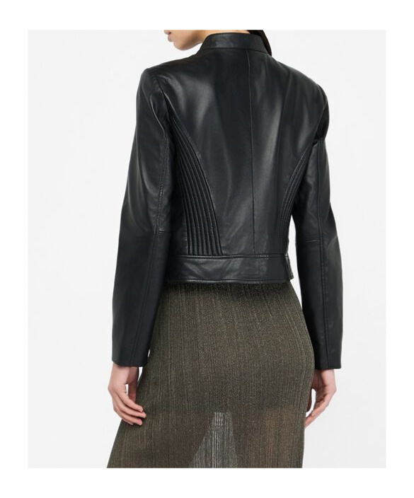 Liu •jo Zippered Leather Biker Jacket In Black