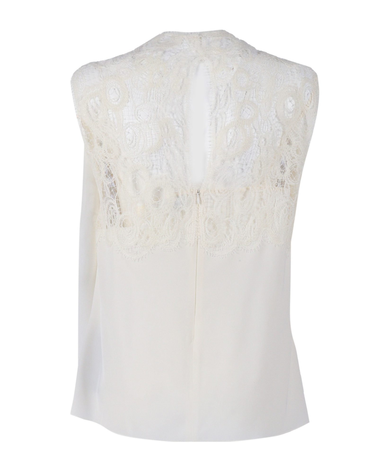 Fabiana Filippi Silk Crepe Top With Macrame Lace Detail In White