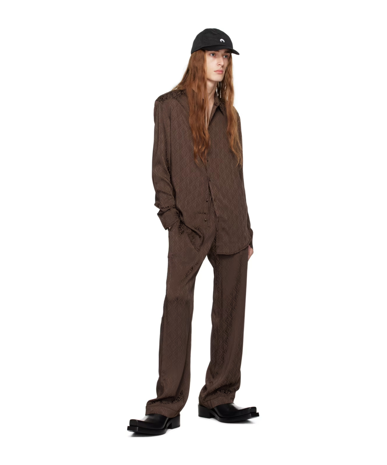 Marine Serre Moon Diamond Button Shirt In Brown