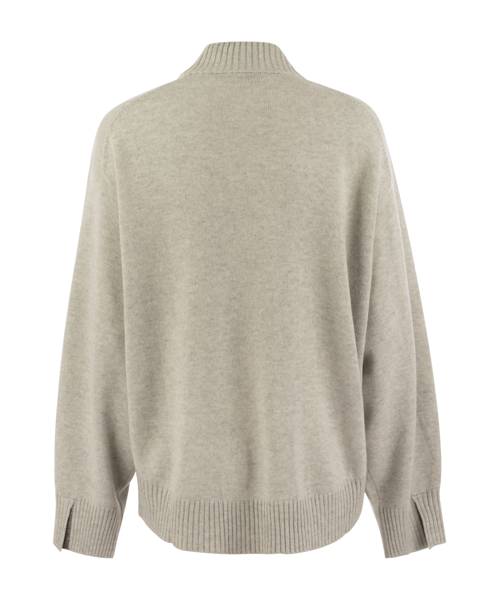 Brunello Cucinelli Elegant Cashmere Turtleneck Sweater With Shimmering Cuff Accents In Nude