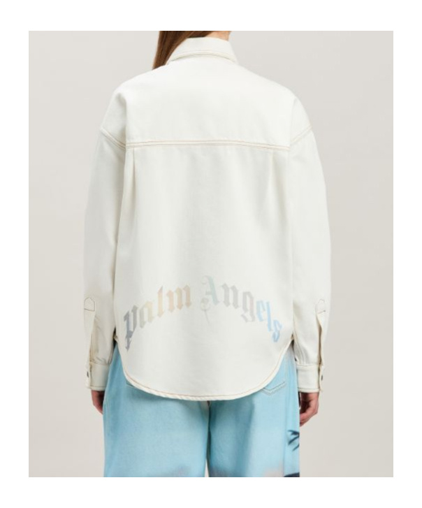 Palm Angels Sunrise Palm Denim Overshirt Off White - In Beige