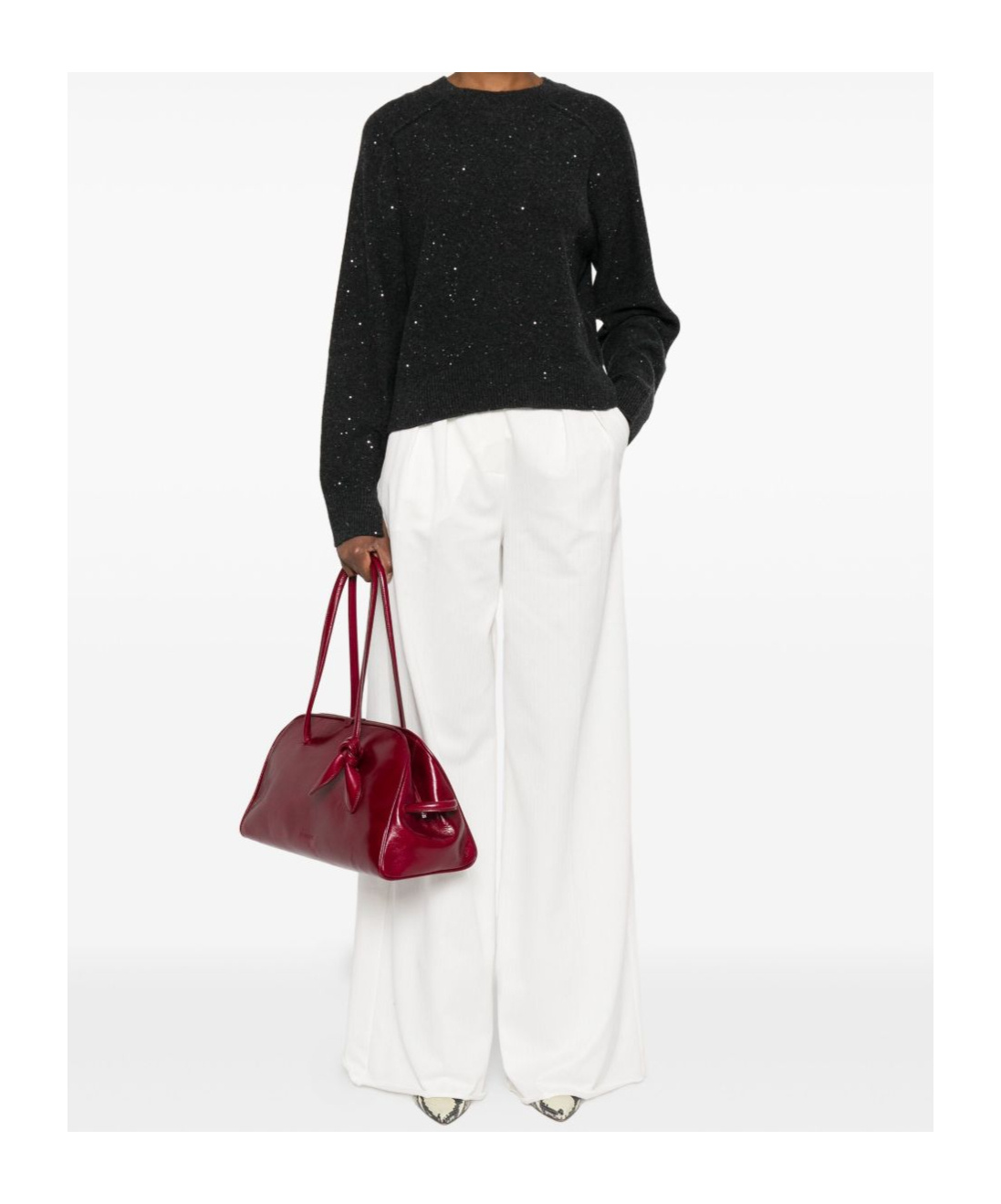 Antonelli Relaxed Fit Gray Sweater With Sparkling Sequins In Black