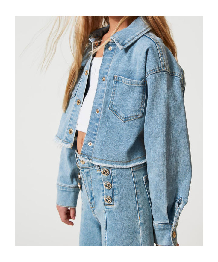 Twinset Frayed Denim Jacket In Blue