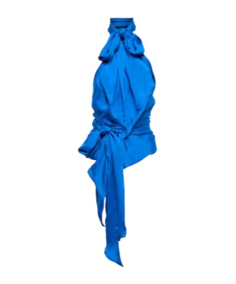 Alexandre Vauthier Silk Charmeuse Tie-neck Top In Blue