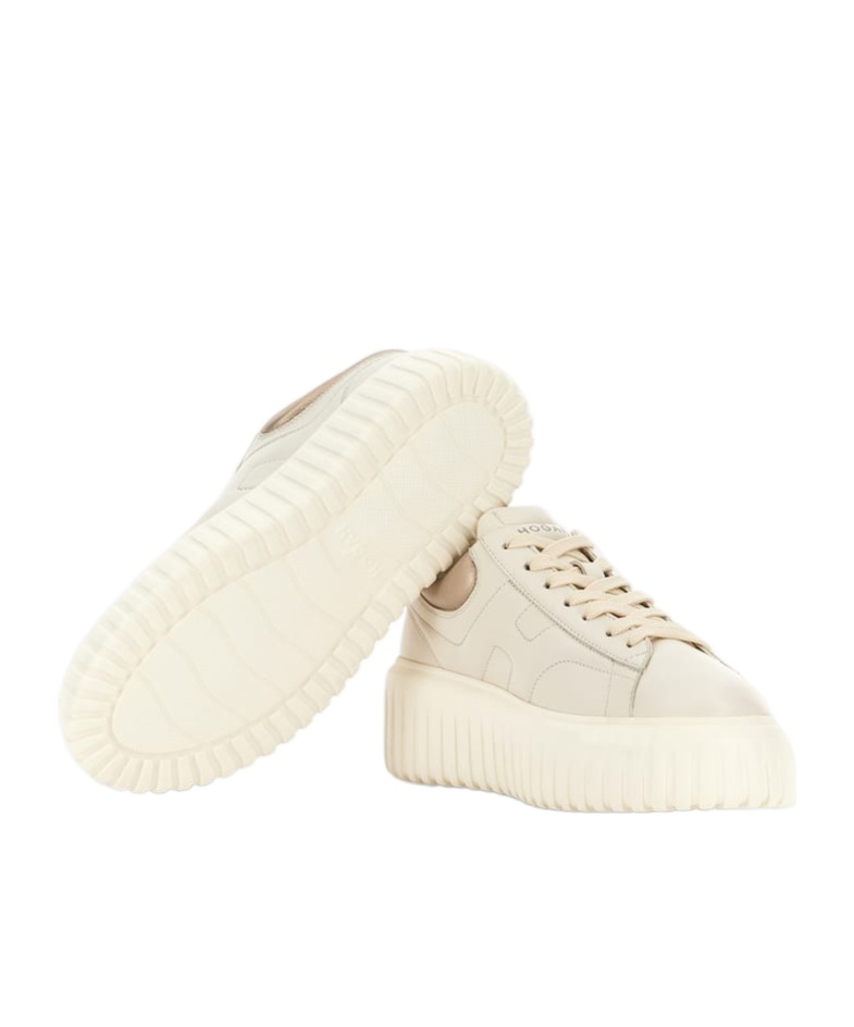 Hogan H-stripes Lace-up Leather Sneakers In White