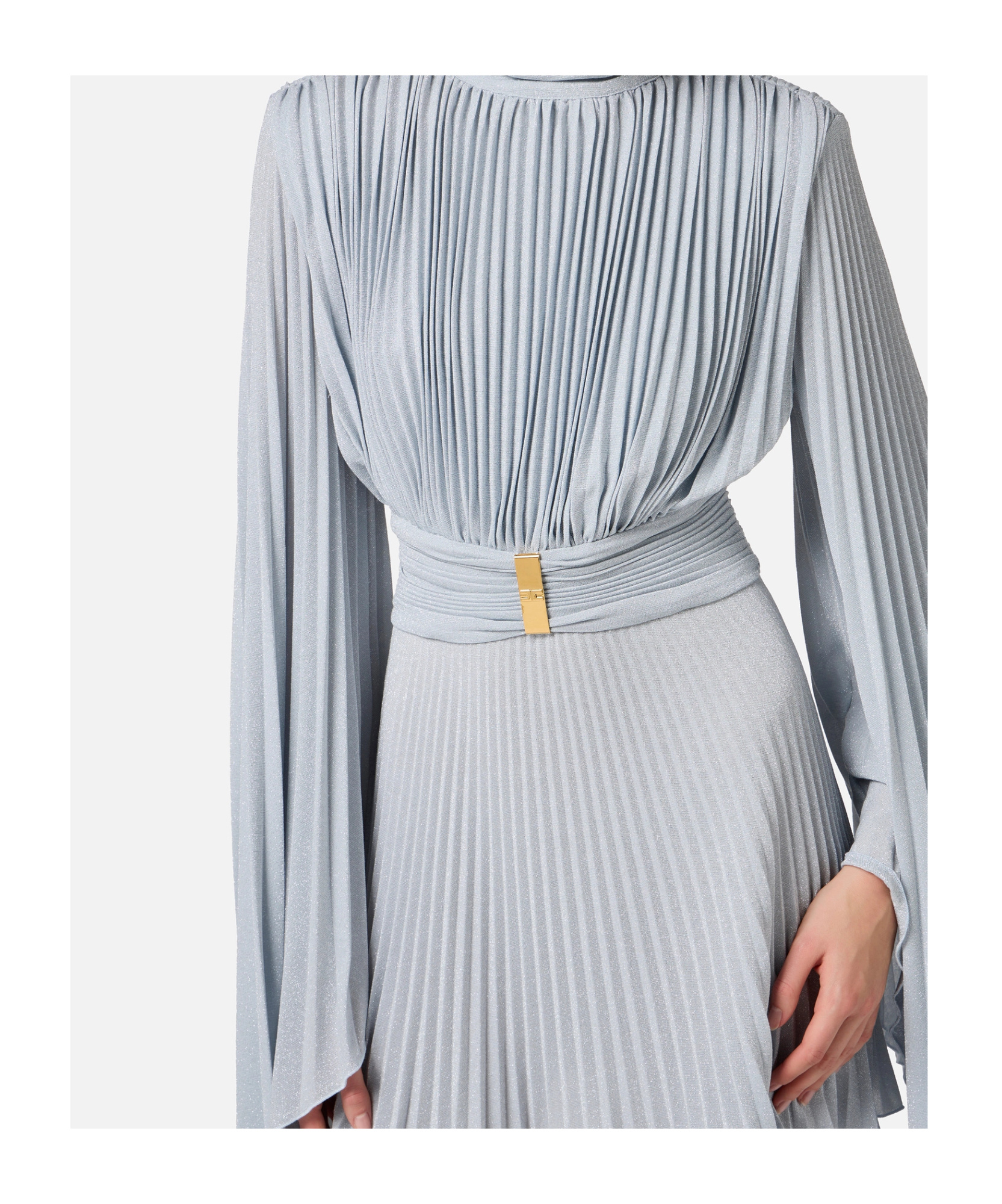 Elisabetta Franchi Soft Pleated Evening Dress In Sky-blue