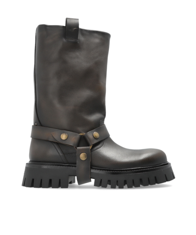 Golden Goose Kurt Chunky Low Heels Ankle Boots In Brown Leather In Black