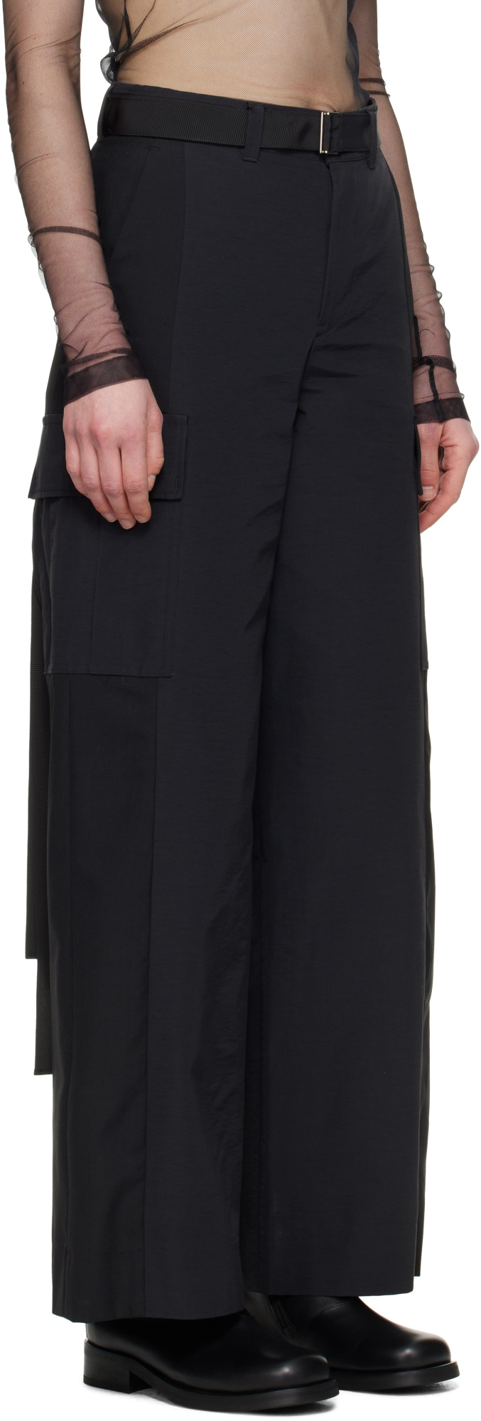 Sacai Black Grosgrain & Suiting Cargo Pants In Black