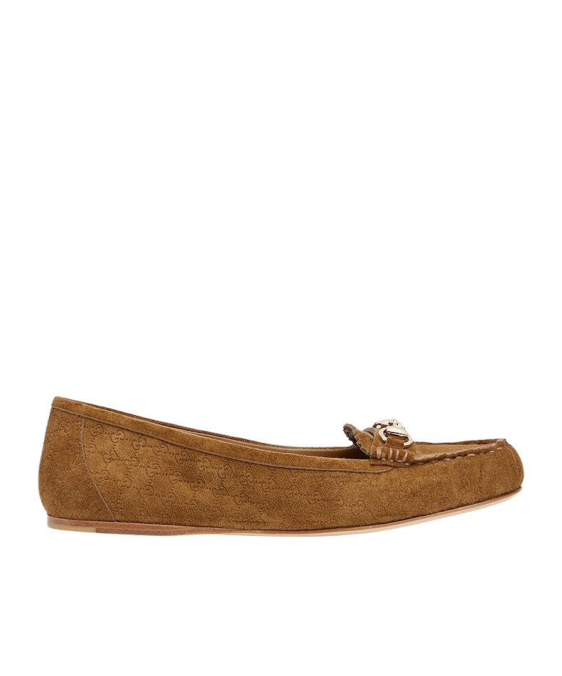 Gucci Horse Title Button Ballet Flats In Brown