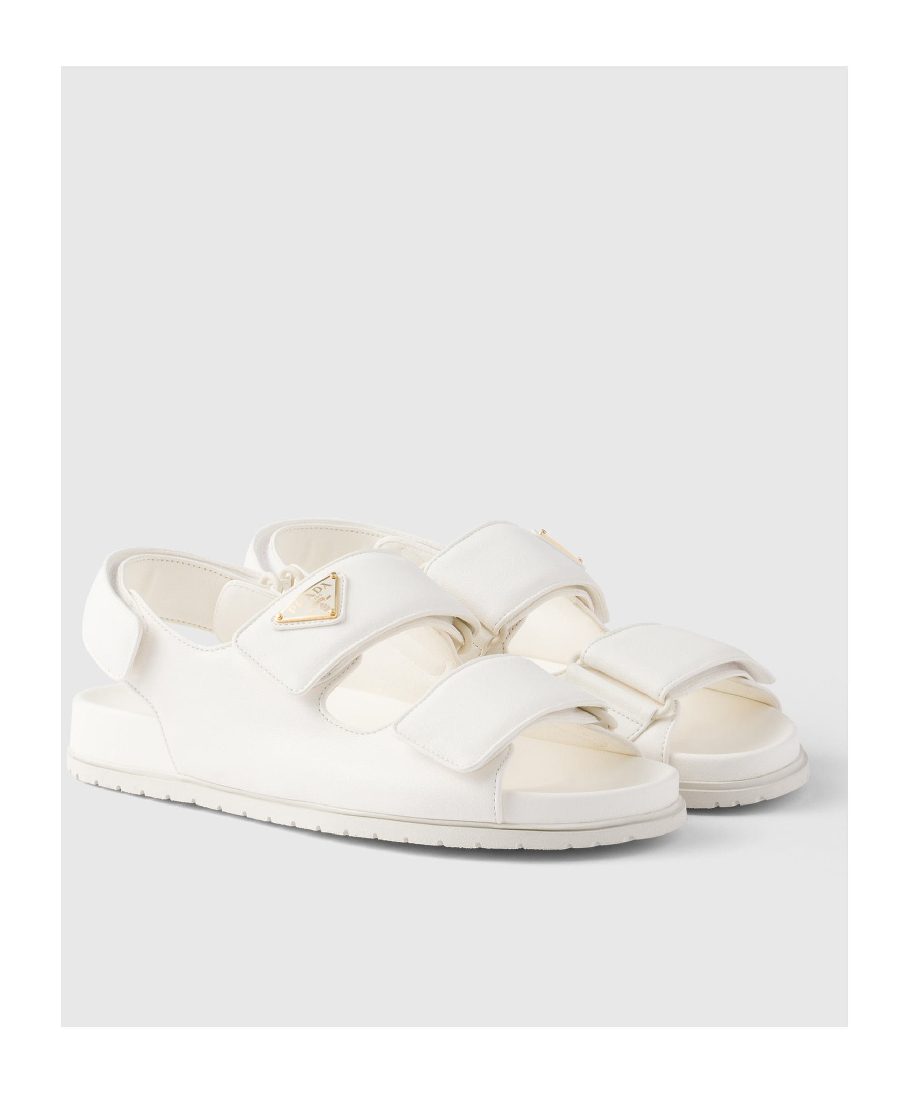 Prada Leather Triangle Sandals In Ivory