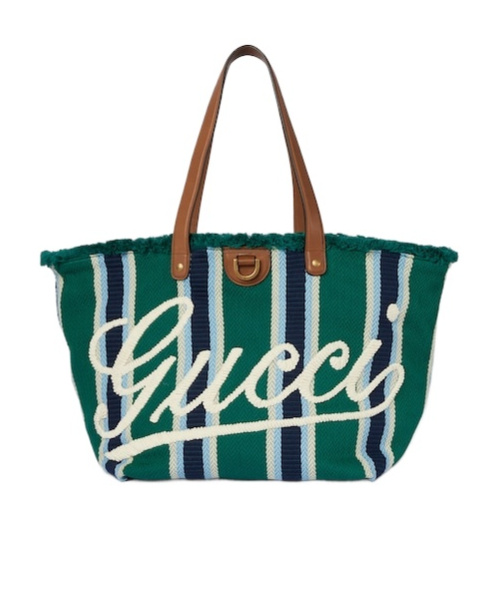 Gucci Medium Embroidered Canvas Tote Bag In Green