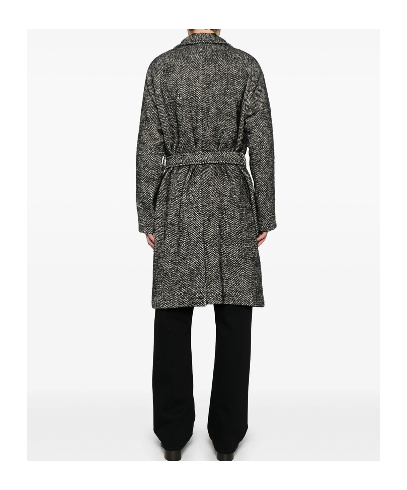 Tagliatore Herringbone Pattern Mid-length Coat Belted