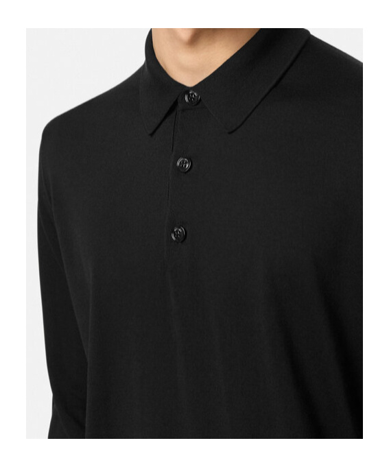 Versace Long-sleeved Silk-blend Polo Shirt In Black
