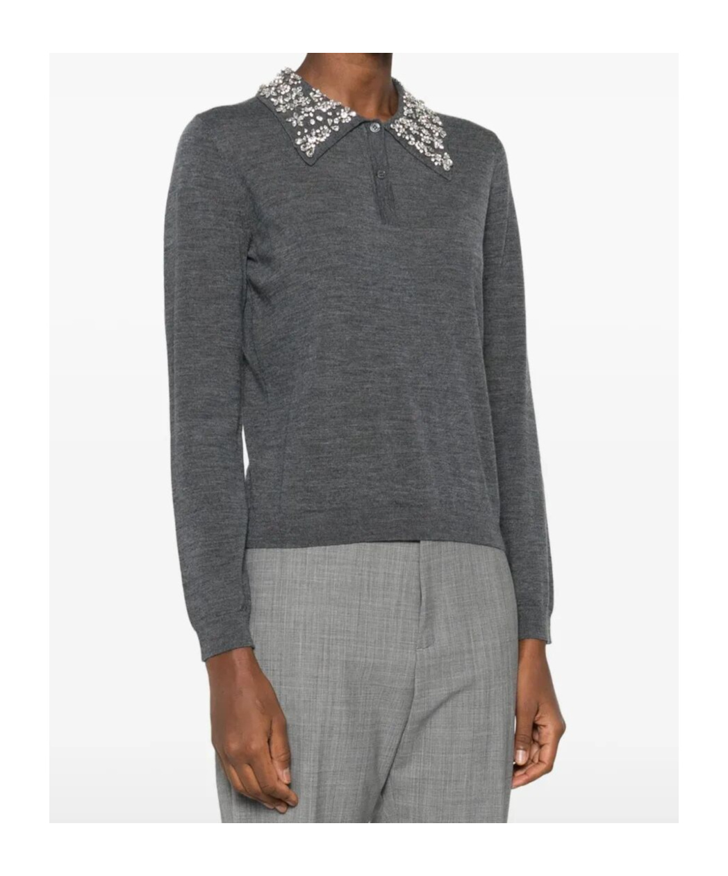 Liviana Conti Embellished-collar Polo-neck Sweater In Gray