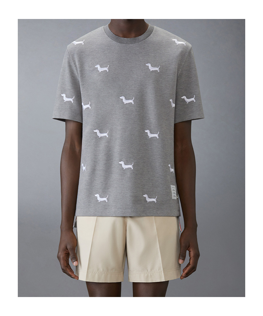 Thom Browne Dog-embroidered Crewneck T-shirt In Gray