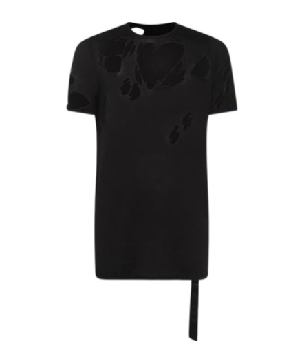 Rick Owens Drkshdw Uneven Hem Distressed Short Sleeves In Black