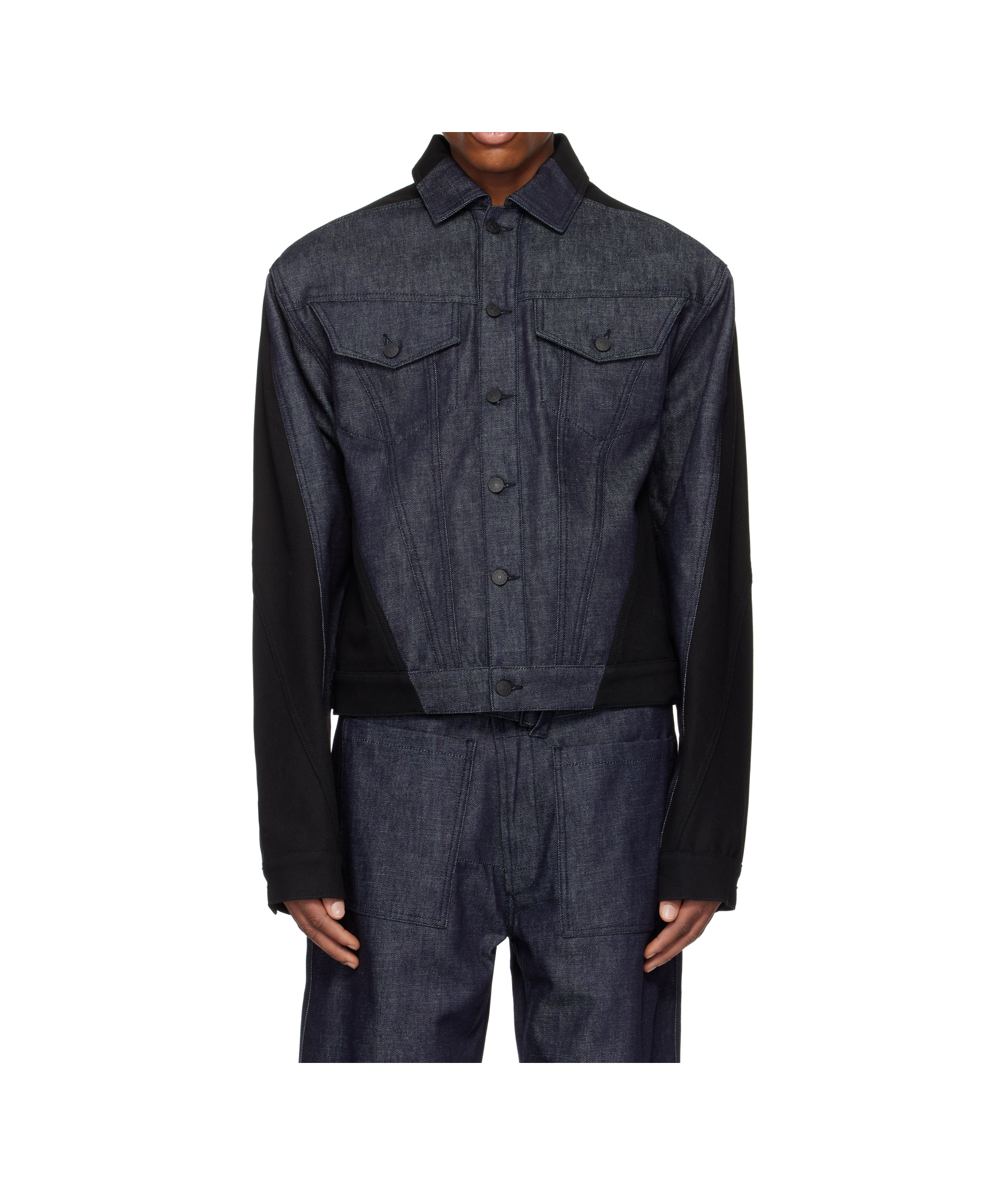 Mugler Bi-color Denim Jacket In Black