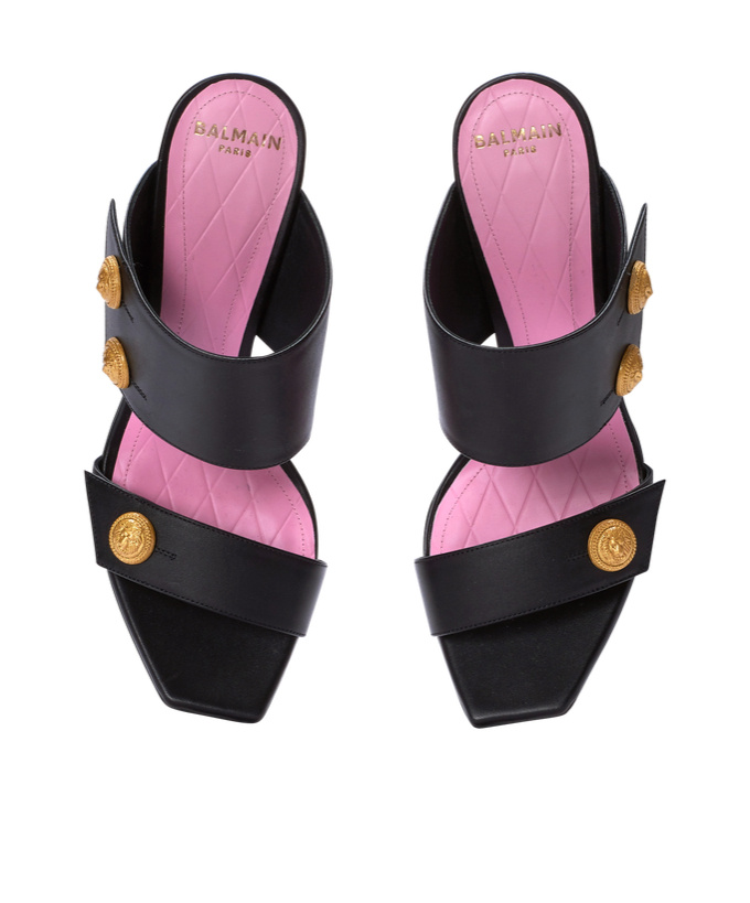 Balmain Smooth Leather Eva Mules In In Black