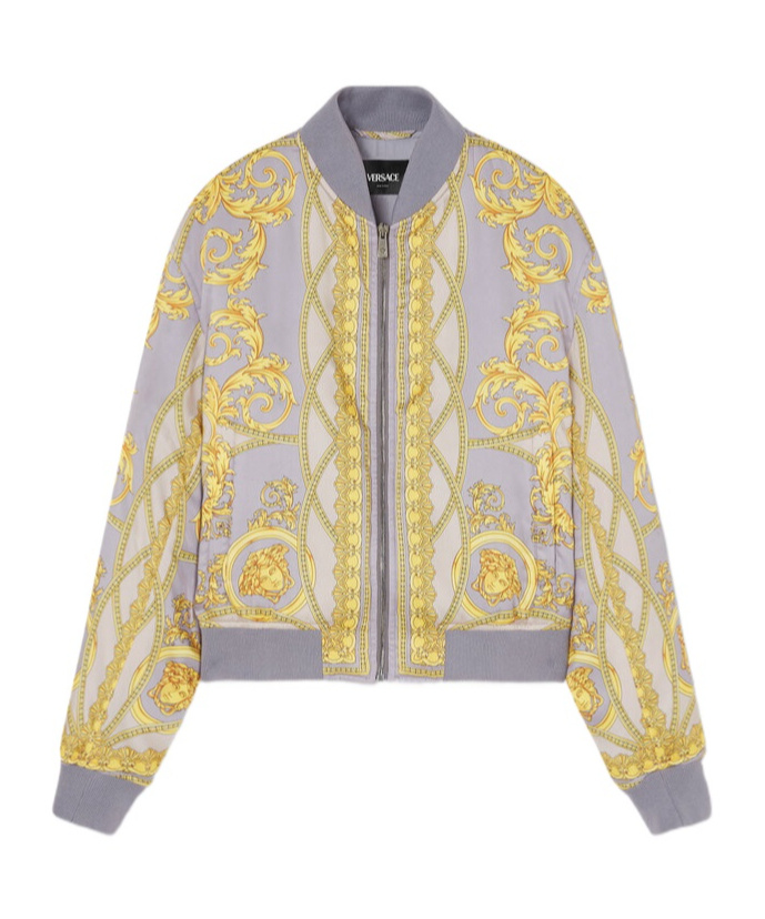 Versace Baroque-pattern Print Bomber Jacket In Nude