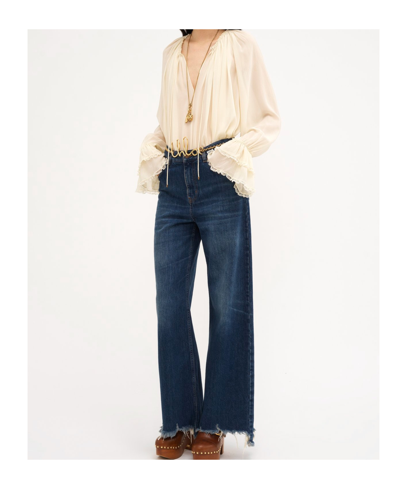 Chloé High-rise Wide-leg Raw-hem Denim Trousers In Blue