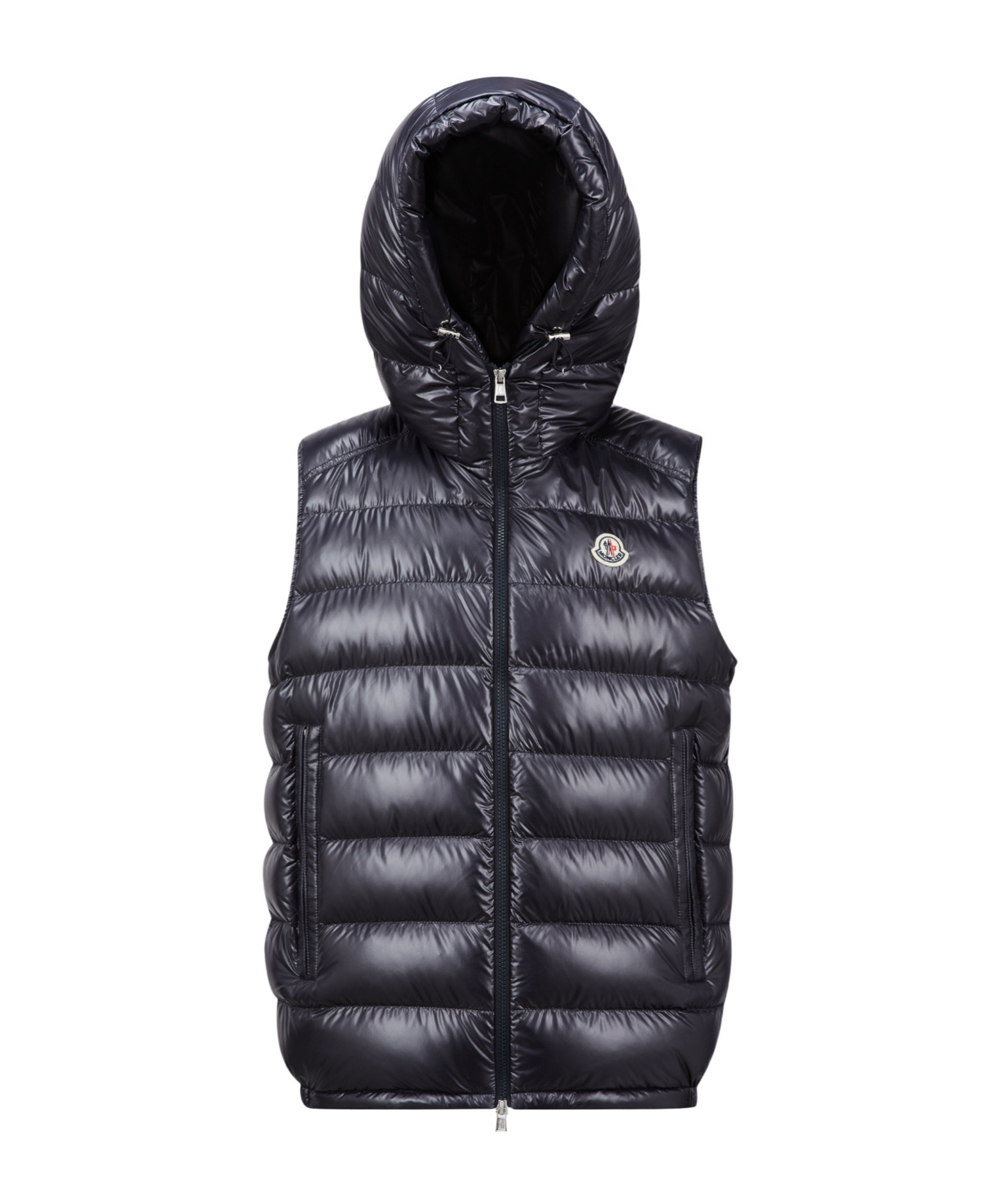 Moncler Clai Quilted Full Zip Hooded Down Vest In Blue