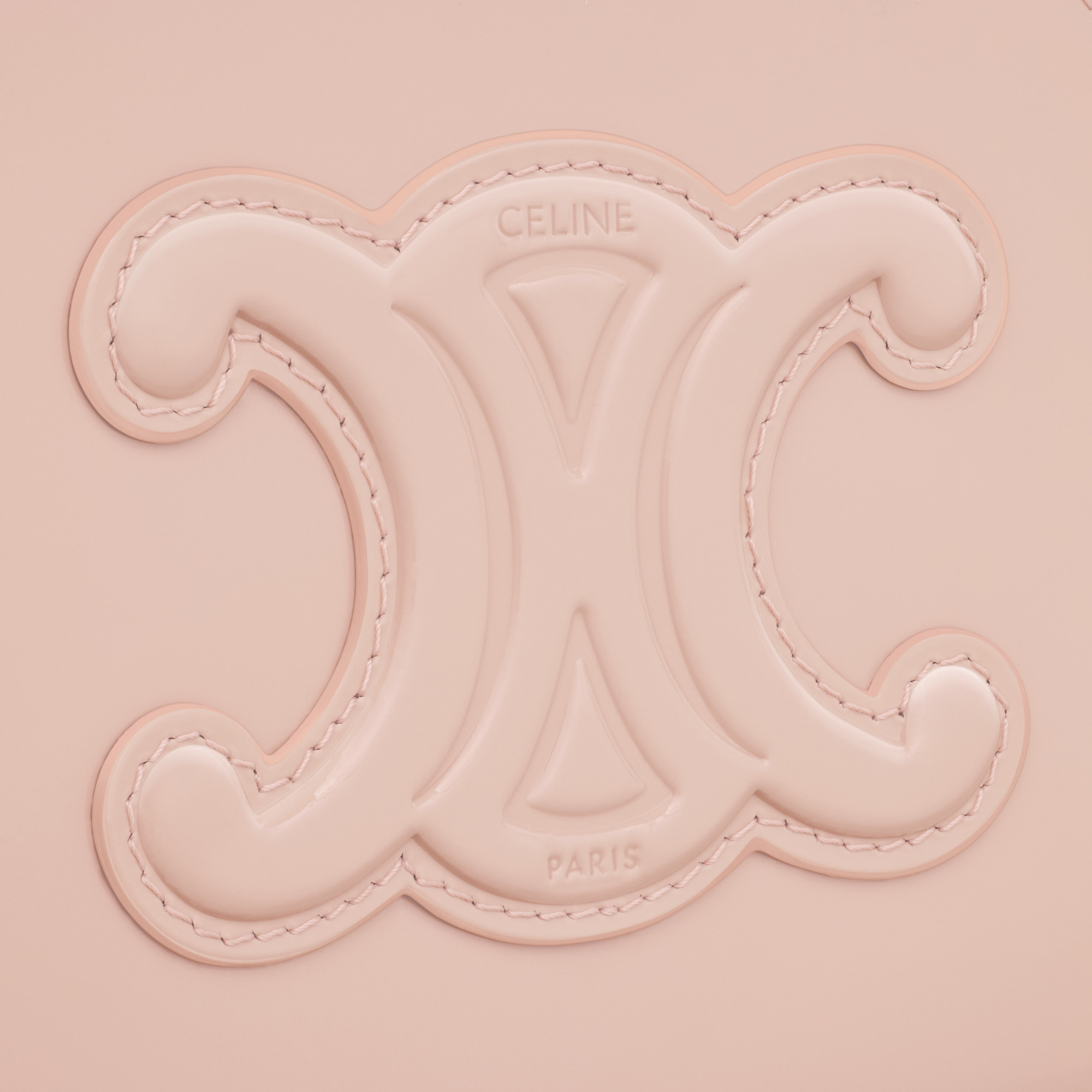 Shop Celine Half Moon Case In Patent Calfskin In Nude
