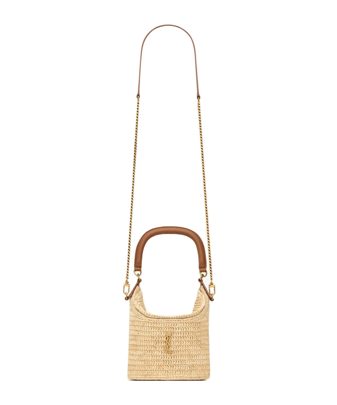 Saint Laurent Gaby Bucket Bag In Raffia In Brown