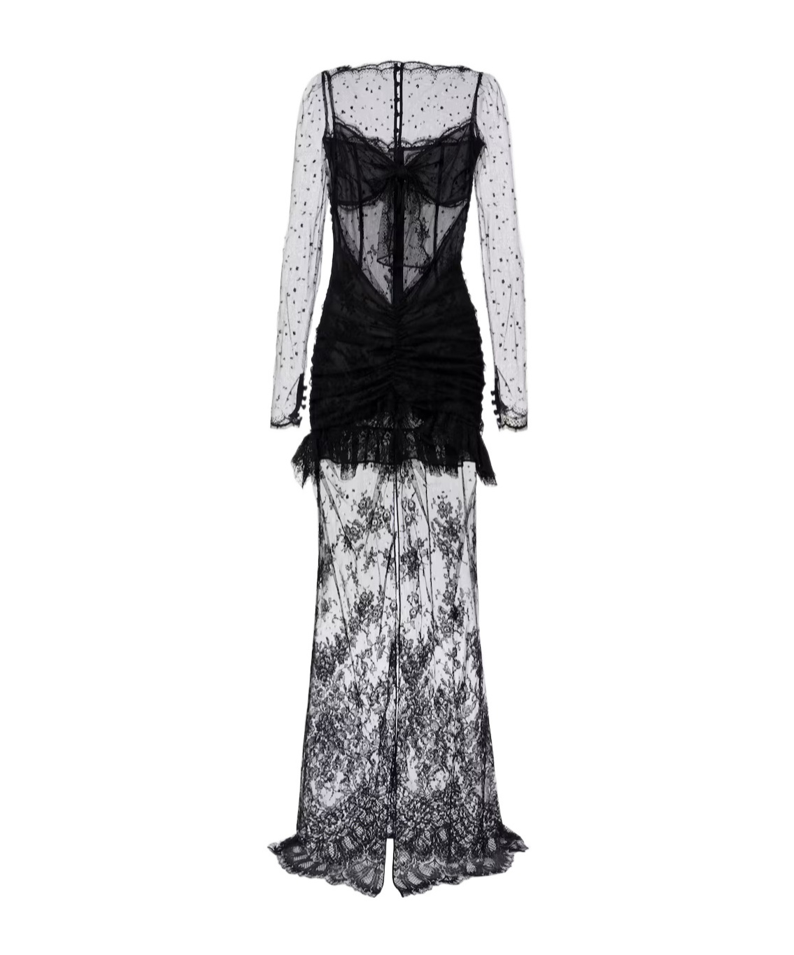 Alessandra Rich Sheer Cotton-blend Lace Gown In Black